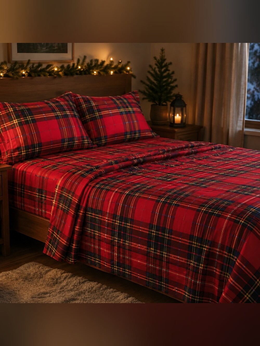 Plaid Red Queen Sheet Set 4 Pc Holiday Bedding